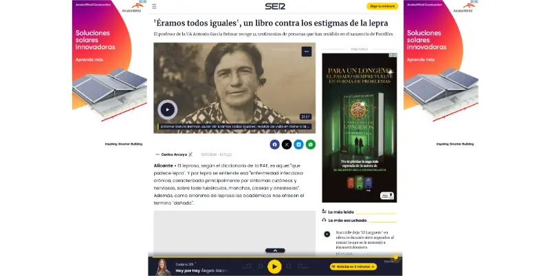 Entrevista a a Antonio García Belmar en la Cadena SER, per Éramos todos iguales', un llibre contra els estigmes de la lepra